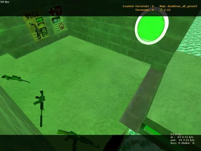 Скачать deathrun_all_green2 для CS 1.6: карта deathrun, точки для T/CT, боты и оптимизация - Скриншот